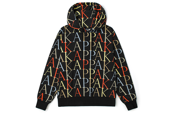 Kappa Azzurro Series All-Over Letter Hoodie Black Unisex Pullover Sportswear KAB0KT13