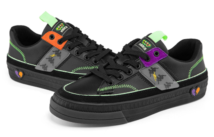 Shop Kappa 卡帕 皮面鴛鴦串標板鞋 男女同款 黑色