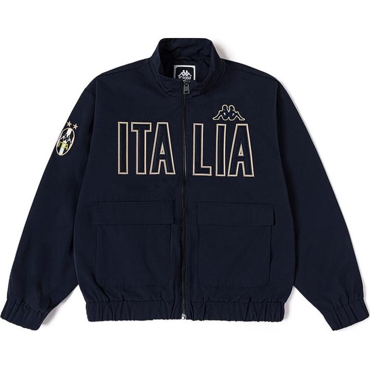 Kappa Dark Night Blue Black Embroidered Letter Zip Jacket K0D72JJ04