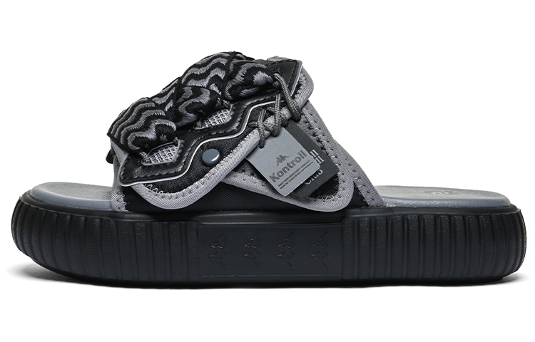 Kappa Fashion Comfy Soft Slide Sandals with Velcro Strap Black Grey K0EX5LT23CJ-990