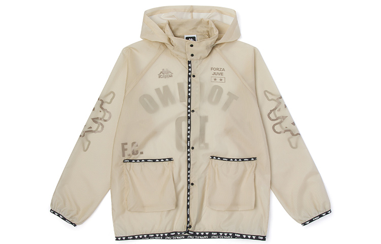 Kappa KYKS-Revival Series Letter Print Hooded Windbreaker Unisex - Off White KAB0WJ01