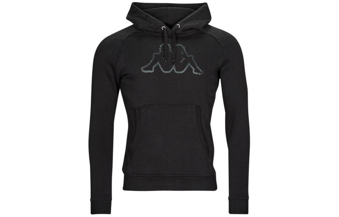 Kappa Logo Print Drawstring Hoodie Black Long Sleeve Sweatshirt 303WEP0-A0L