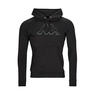 Kappa Logo Print Drawstring Hoodie Black Long Sleeve Sweatshirt 303WEP0-A0L