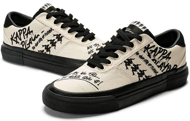Shop Kappa 串標 耐磨 低幫 板鞋 男女同款 鷺羽白黑