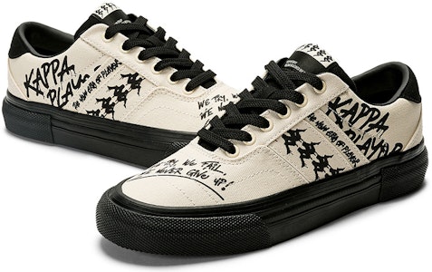 Kappa 串標 耐磨 低幫 板鞋 男女同款 鷺羽白黑 Shop Kappa 串標 耐磨 低幫 板鞋 男女同款 鷺羽白黑