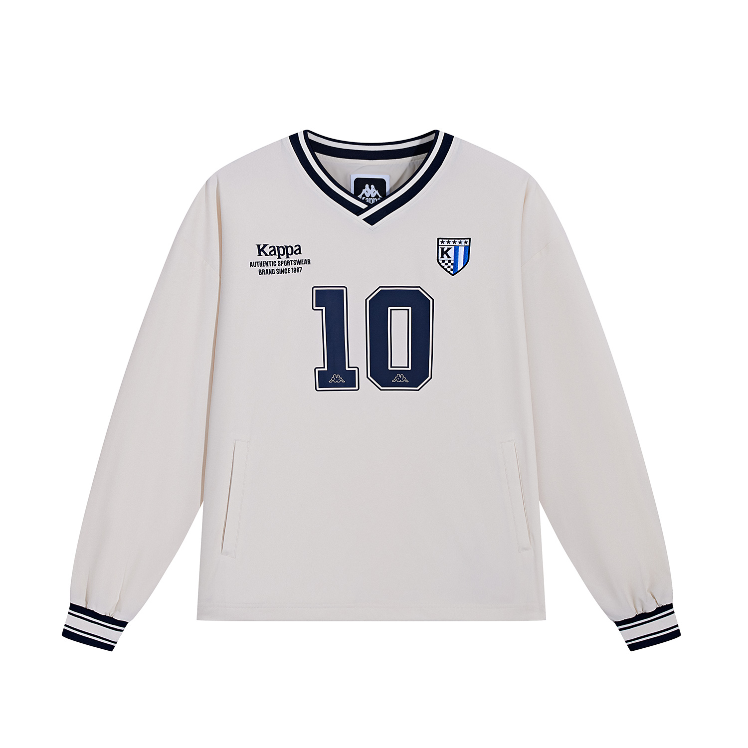 Kappa Vintage V-Neck Pullover Sweatshirt Unisex White Long Sleeve K0EY2XY01