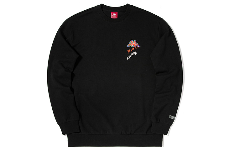 Kappa EDM Collab Logo Print Knit Pullover Sweatshirt Black Mens K0A52WT77D