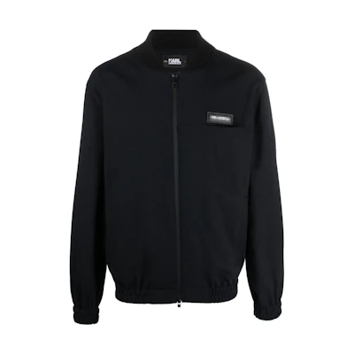 Karl Lagerfeld 3 Solid Logo Patch Zipper Bomber Jacket Men’s Black 226M1404338