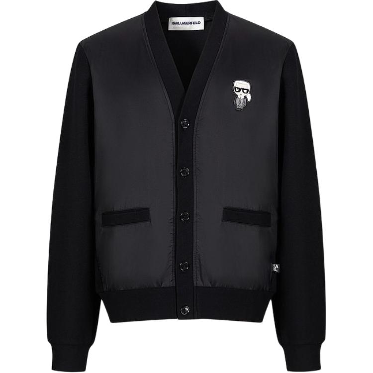 KARL LAGERFELD  Black Casual Logo V-Neck Long Sleeve Jacket. 1K1D50101861