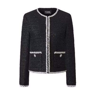 KARL LAGERFELD Black Colorblock Long-Sleeve Loose Jacket Coat. 236L1426