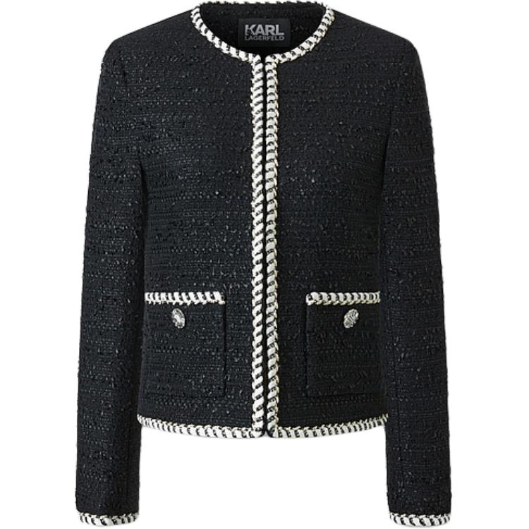 Order KARL LAGERFELD  Black Colorblock Long-Sleeve Loose Jacket Coat. 236L1426