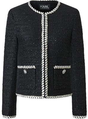 KARL LAGERFELD Black Colorblock Long-Sleeve Loose Jacket Coat. 236L1426 Order KARL LAGERFELD Black Colorblock Long-Sleeve Loose Jacket Coat. 236L1426