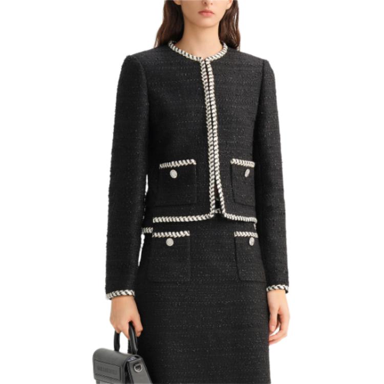 Lookbook KARL LAGERFELD  Black Colorblock Long-Sleeve Loose Jacket Coat. 236L1426