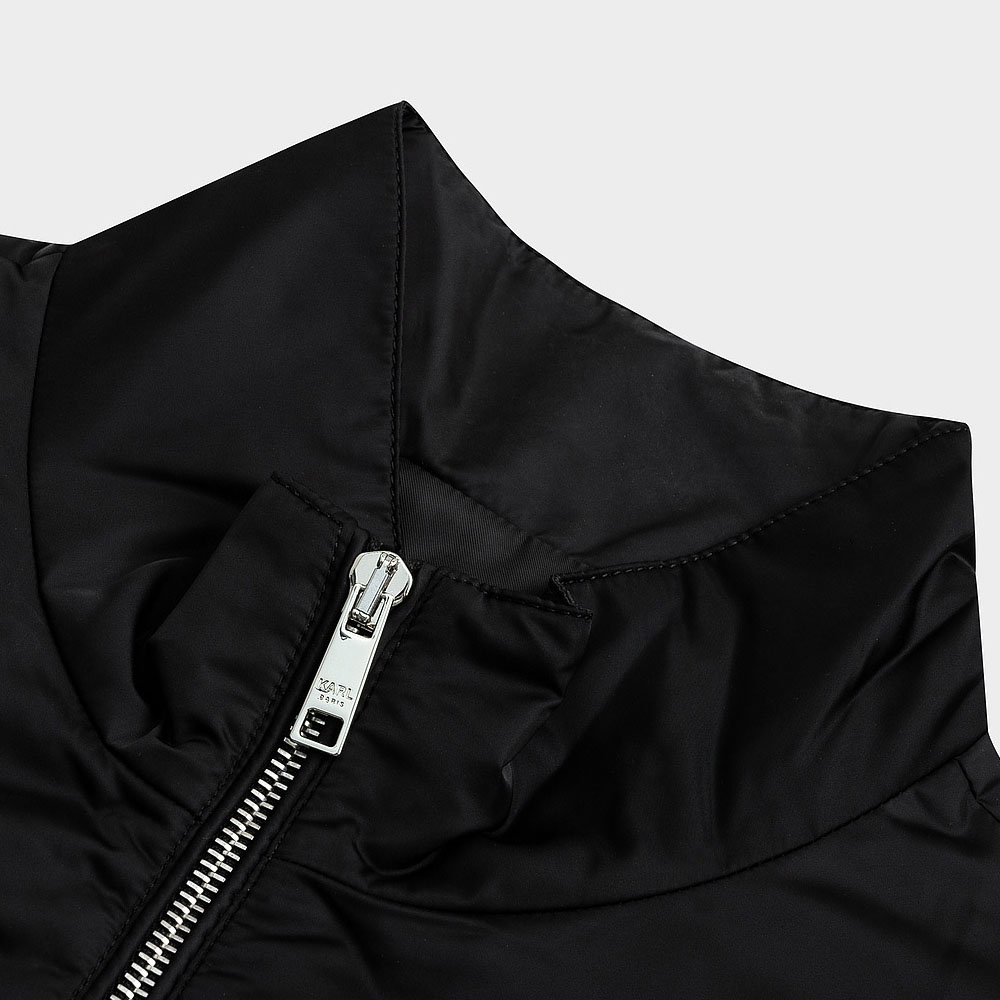 Shop KARL LAGERFELD  Black Cotton Jacket with Logo and Rhinestone Details. 1K1B70109544