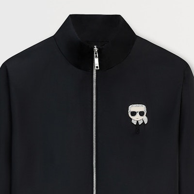 KARL LAGERFELD Black Cotton Jacket with Logo and Rhinestone Details. 1K1B70109544 Sizing KARL LAGERFELD Black Cotton Jacket with Logo and Rhinestone Details. 1K1B70109544