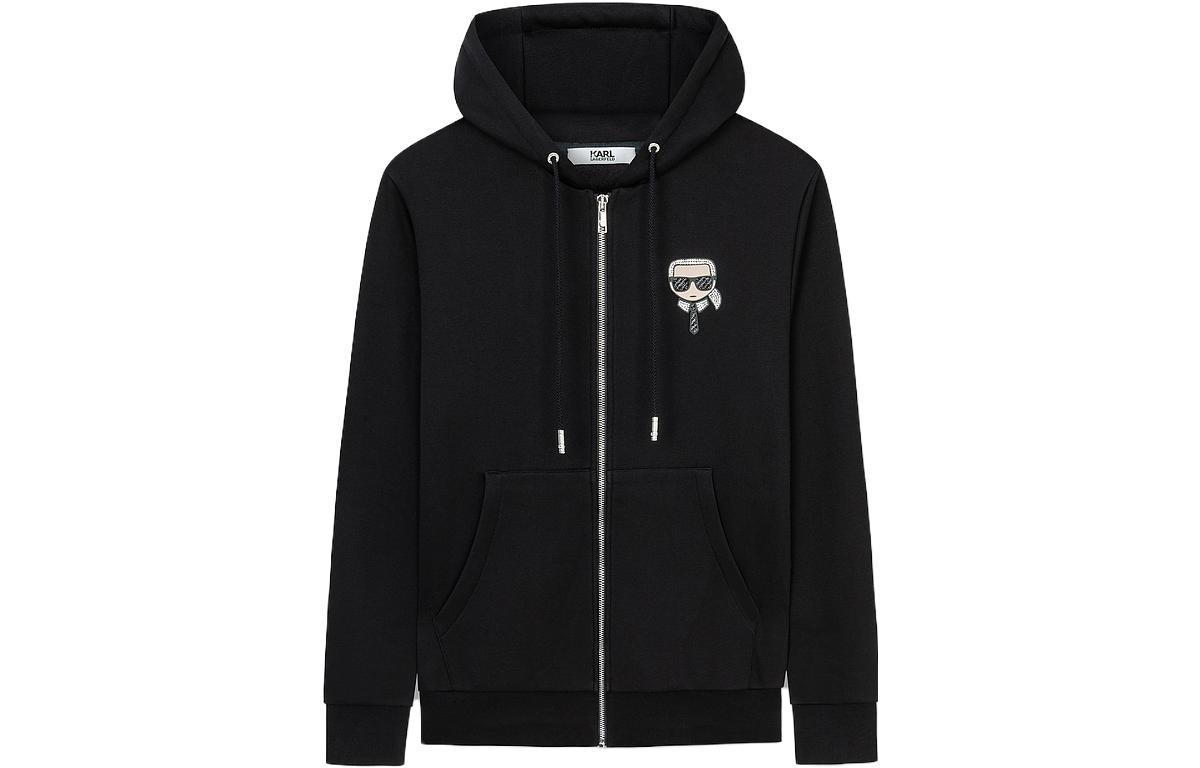 KARL LAGERFELD  Black Hoodie with Logo Graphic Beading Design. 1K1B50607025
