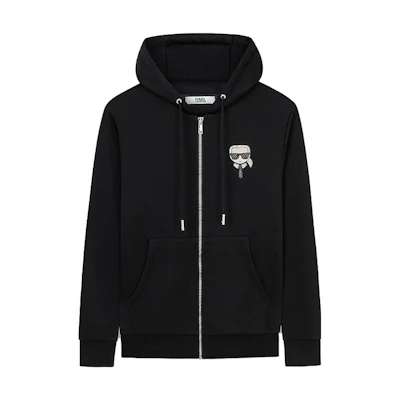 KARL LAGERFELD Black Hoodie with Logo Graphic Beading Design. 1K1B50607025