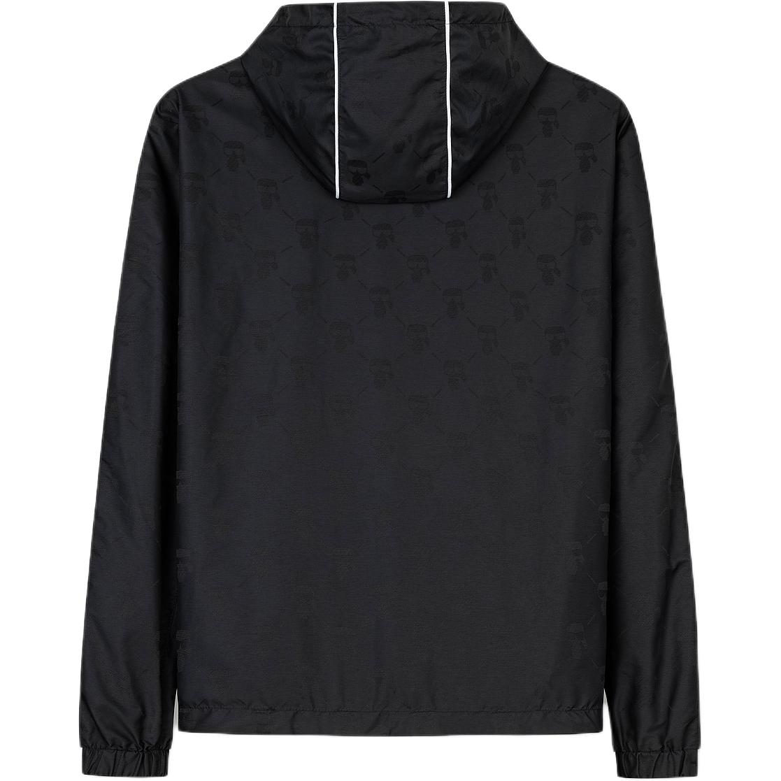 Lookbook 卡爾拉格斐 黑色標誌拉鍊連帽外套附條紋邊飾 241N1414