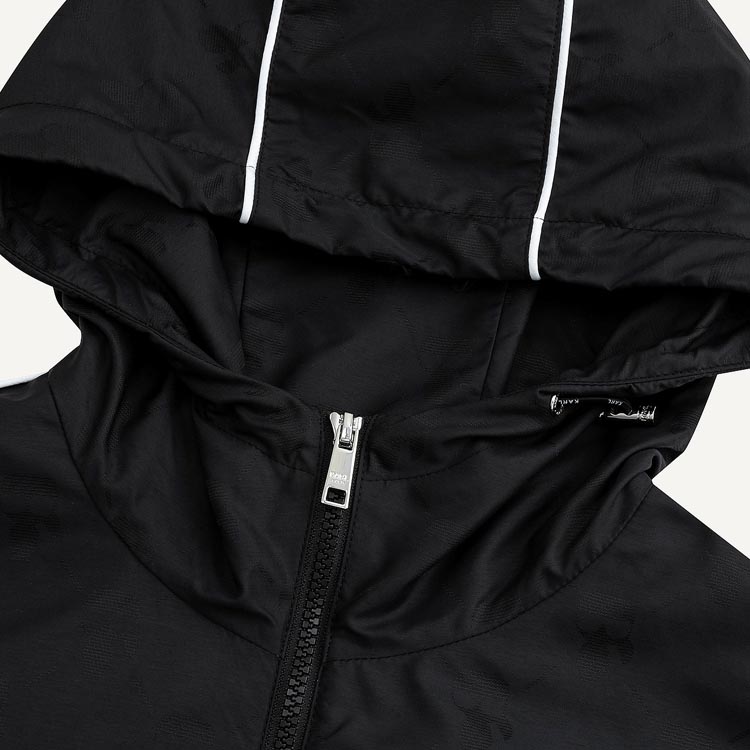 Shop 卡爾拉格斐 黑色標誌拉鍊連帽外套附條紋邊飾 241N1414