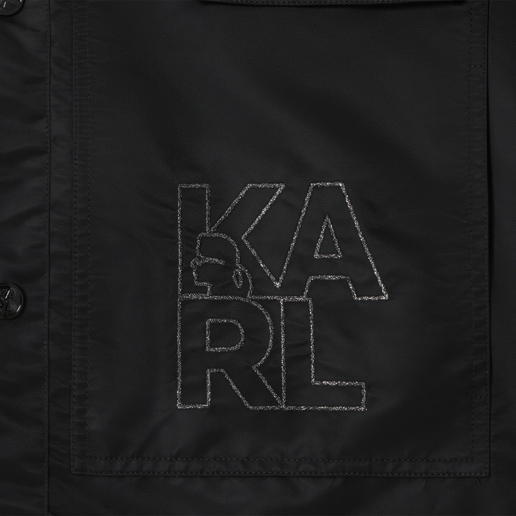 Shop Karl Lagerfeld  Black Logo Print Long-Sleeve Jacket Coat 1K1D50101856