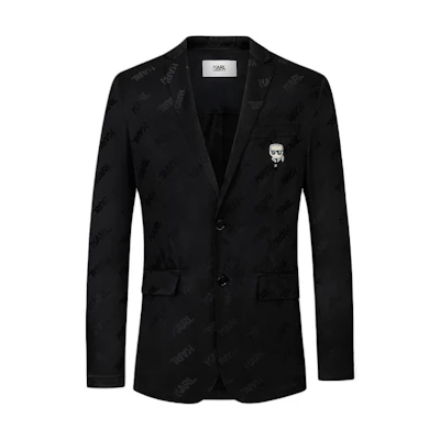 KARL LAGERFELD Black Logo Printed Business Long Sleeve Blazer Jacket. 1K1D10104053