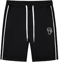 KARL LAGERFELD Black Logo Striped Mid-Rise Casual Shorts. 241N1025 KARL LAGERFELD Black Logo Striped Mid-Rise Casual Shorts. 241N1025