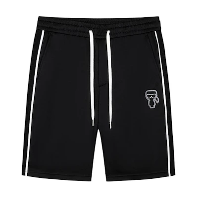 KARL LAGERFELD Black Logo Striped Mid-Rise Casual Shorts. 241N1025