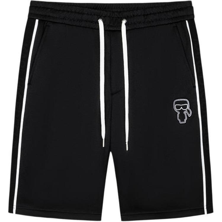 Order KARL LAGERFELD  Black Logo Striped Mid-Rise Casual Shorts. 241N1025