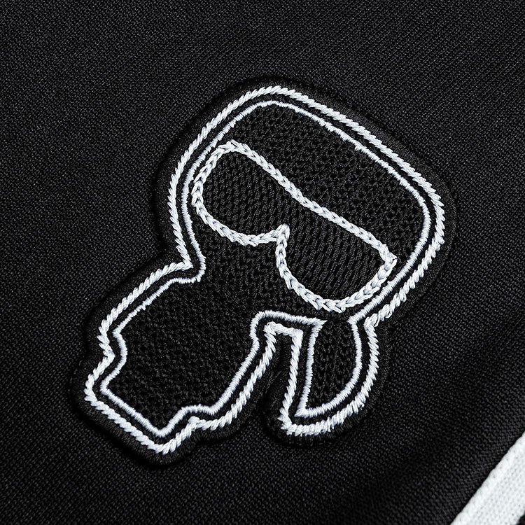 Shop KARL LAGERFELD  Black Logo Striped Mid-Rise Casual Shorts. 241N1025