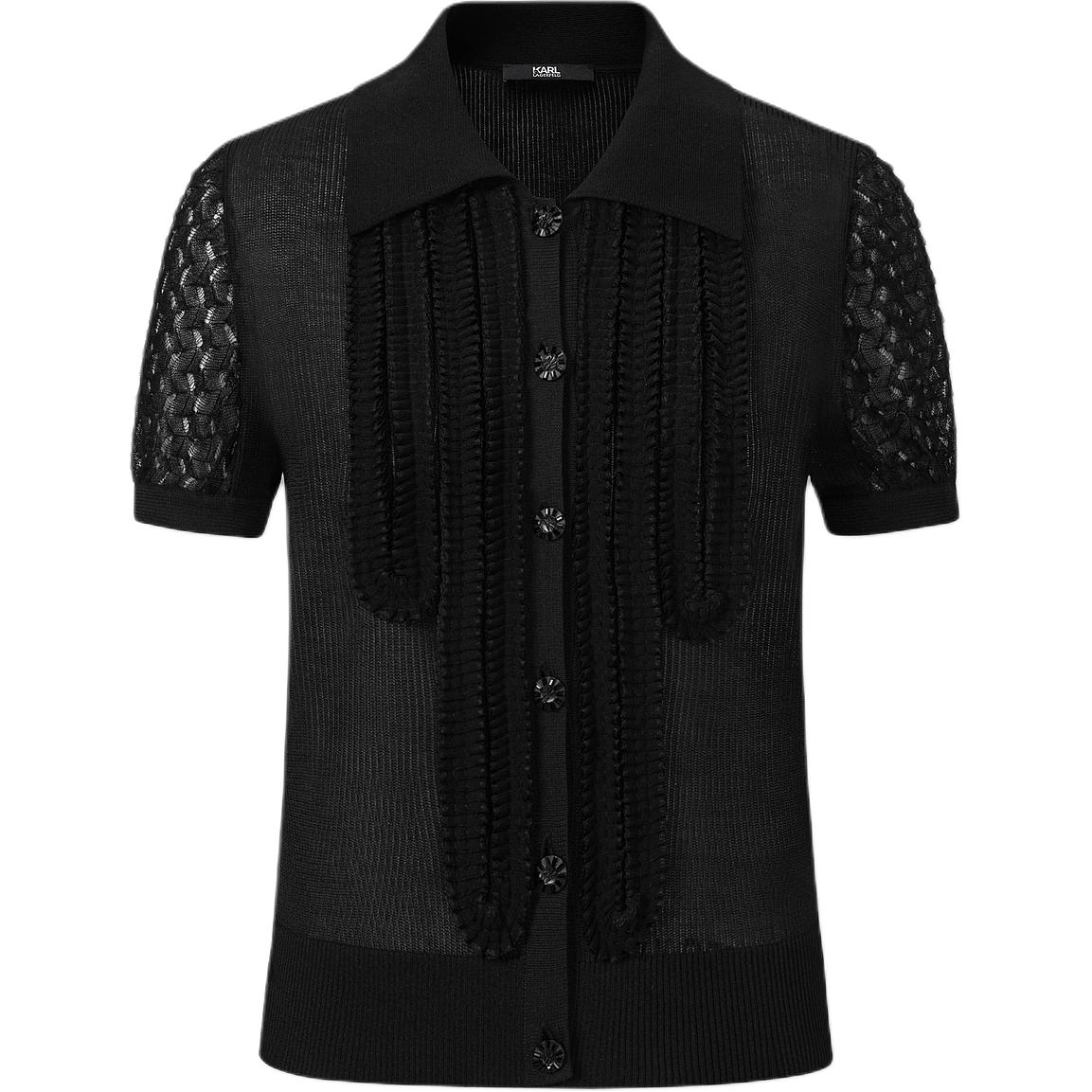 KARL LAGERFELD  Black Short Sleeve Knit Shirt Casual Luxury Style 241L2047