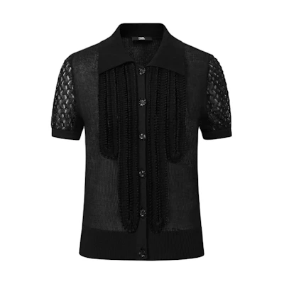 KARL LAGERFELD Black Short Sleeve Knit Shirt Casual Luxury Style 241L2047
