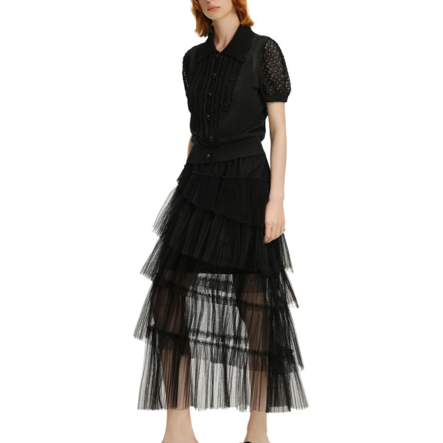 Details for KARL LAGERFELD  Black Short Sleeve Knit Shirt Casual Luxury Style 241L2047