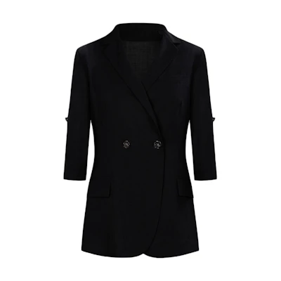 KARL LAGERFELD Black Single-Button Slim Fit Blazer 7/10 Sleeve Elegant Style 241L1438