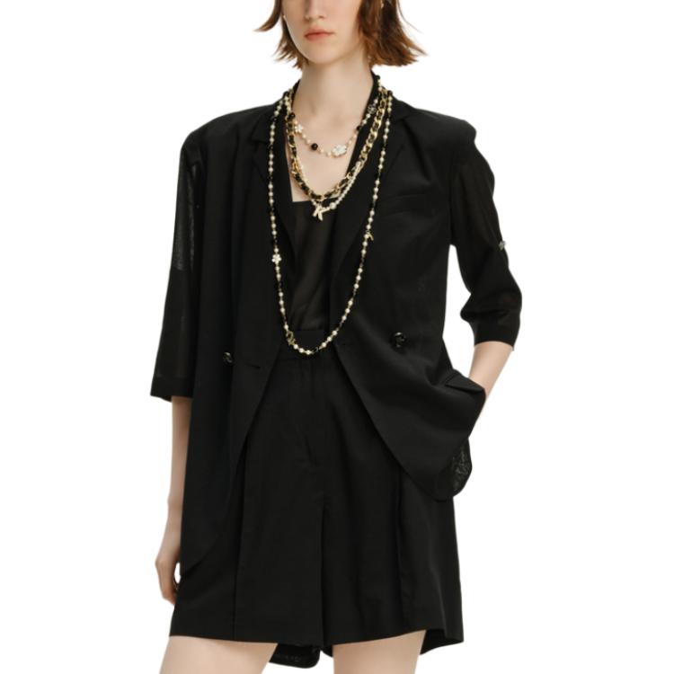 Shop カール・ラガーフェルド ブラック シングルボタン スリムフィット 7分袖 エレガントジャケット 241L1438