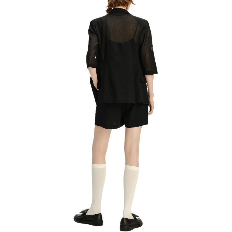 Purchase カール・ラガーフェルド ブラック シングルボタン スリムフィット 7分袖 エレガントジャケット 241L1438