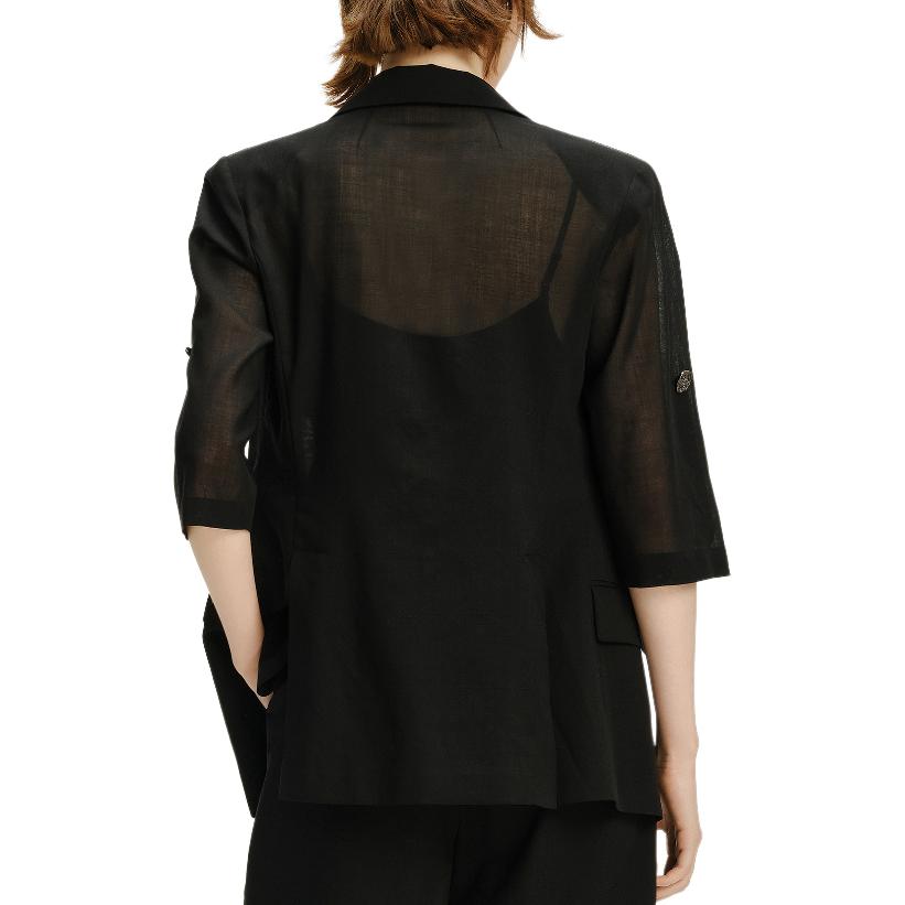 Sizing カール・ラガーフェルド ブラック シングルボタン スリムフィット 7分袖 エレガントジャケット 241L1438