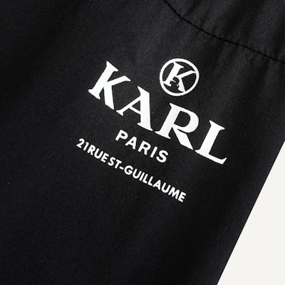 KARL LAGERFELD Black Slim Jogger Pants with Logo Print for Outdoors & Parties 241N1014 Details for KARL LAGERFELD Black Slim Jogger Pants with Logo Print for Outdoors & Parties 241N1014