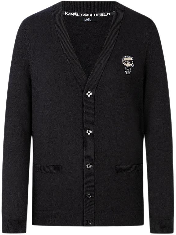 karl-lagerfeld-black-v-neck-casual-knit-cardigan-long-sleeve-sweater-e37-m2003