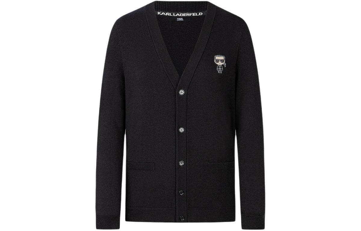 Order KARL LAGERFELD  Black V-Neck Casual Knit Cardigan Long Sleeve Sweater E37M2003