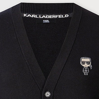 KARL LAGERFELD Black V-Neck Casual Knit Cardigan Long Sleeve Sweater E37M2003 Purchase KARL LAGERFELD Black V-Neck Casual Knit Cardigan Long Sleeve Sweater E37M2003