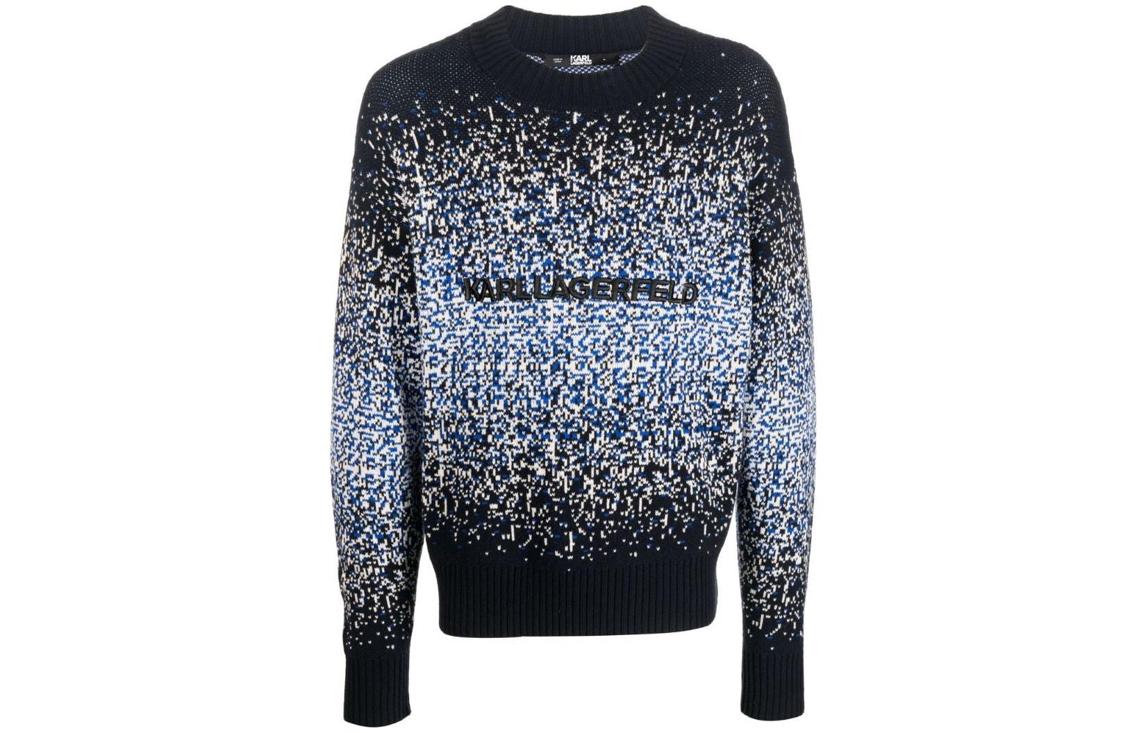 KARL LAGERFELD  Blue Knit Sweater with Logo Embroidery. 226M2001338