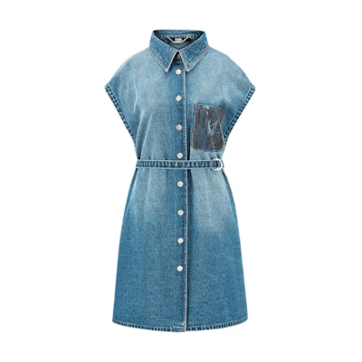 KARL LAGERFELD Blue Pocket Buttoned Denim Short Sleeve Mini Dress 231L1347