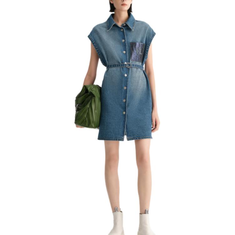 Lookbook KARL LAGERFELD  Blue Pocket Buttoned Denim Short Sleeve Mini Dress 231L1347