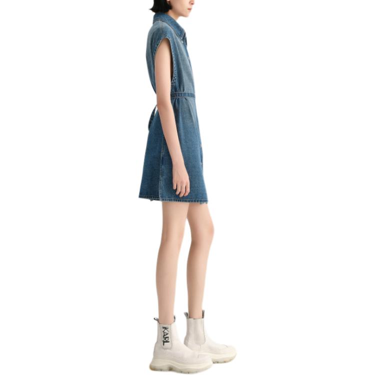 Details for KARL LAGERFELD  Blue Pocket Buttoned Denim Short Sleeve Mini Dress 231L1347