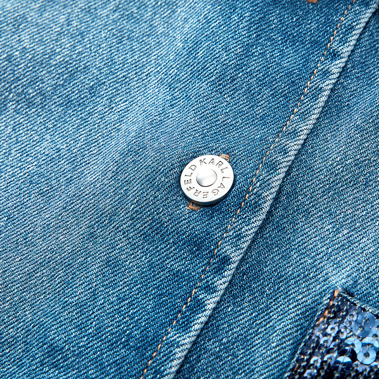 Sizing KARL LAGERFELD  Blue Pocket Buttoned Denim Short Sleeve Mini Dress 231L1347