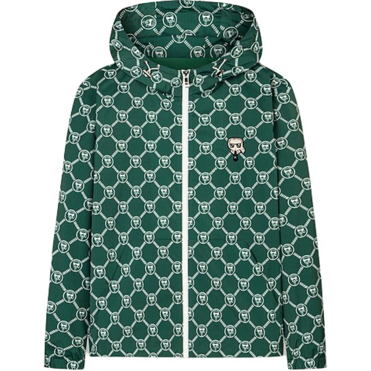 Order KARL LAGERFELD 綠色圖案連帽外套 拉鍊夾克 適街頭旅行 1K1D10101019