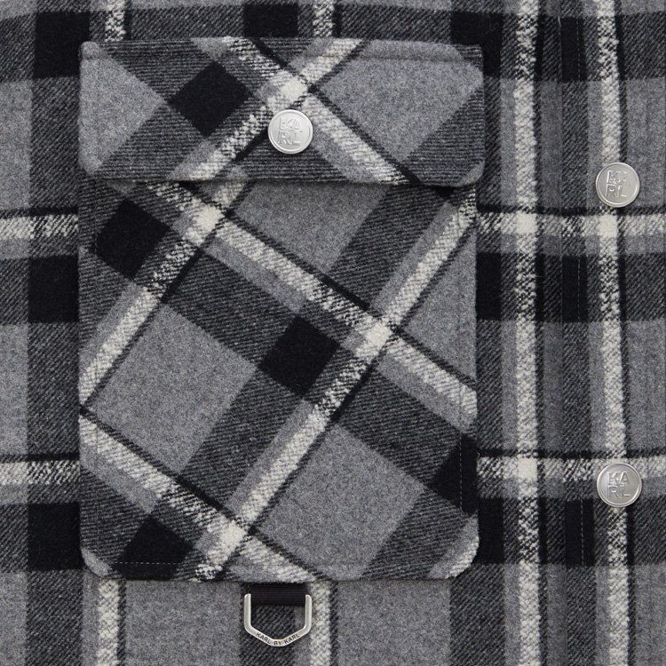 Shop KARL LAGERFELD  Grey Check Print Long Sleeve Loose Fit Jacket Coat 1K1D50101826