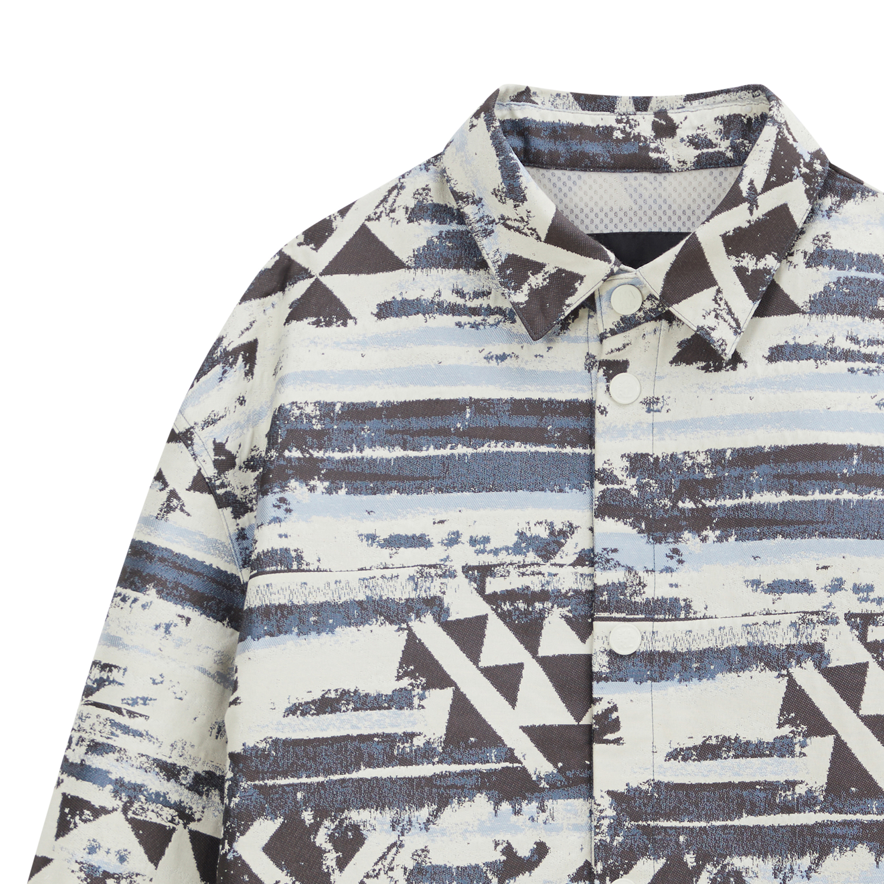 Shop KARL LAGERFELD  Light Blue Outdoor Printed Button-Up Jacket. 1K1D50101812