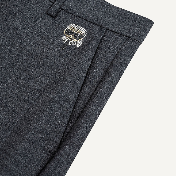 Cheap KARL LAGERFELD  Logo Beaded Mid-Waist Straight Casual Pants Grey 1K1D10401061