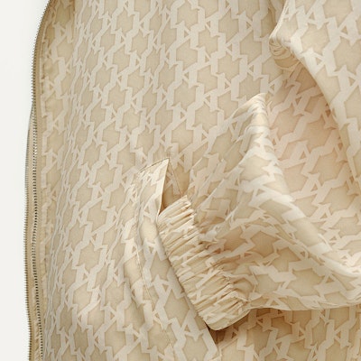 KARL LAGERFELD White Monogram Full-Zip Loose Fit Jacket. 241L1517 Sizing KARL LAGERFELD White Monogram Full-Zip Loose Fit Jacket. 241L1517